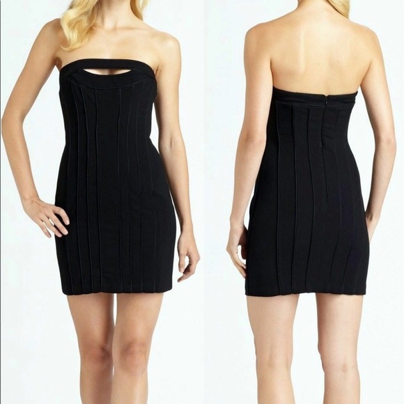 NWT BCBG Black Keyhole Cutout Strapless Dress Jean - Picture 1 of 10